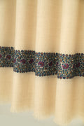 Kashmir Loom Sozni Shirin Dordar Hand Embroidered Pashmina Shawl Ivory