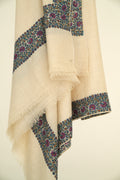 Kashmir Loom Sozni Shirin Dordar Hand Embroidered Pashmina Shawl Ivory