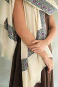 Kashmir Loom Sozni Shirin Dordar Hand Embroidered Pashmina Shawl Ivory
