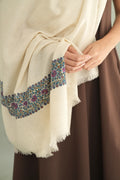 Kashmir Loom Sozni Shirin Dordar Hand Embroidered Pashmina Shawl Ivory