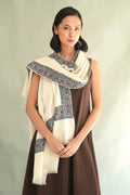 Kashmir Loom Sozni Shirin Dordar Hand Embroidered Pashmina Shawl Ivory