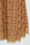 Kashmir Loom Kani Shokh Buti Hand Woven Pashmina Large Shawl Dark Fawn Golden