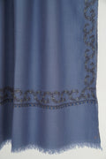 Inaya Borderdar Hand Embroidered Pashmina Stole Midblue