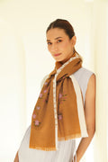 Kashmir Loom Kani Farwah Hand woven Cashmere Scarf Ivory Tobacco