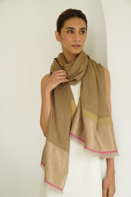 Metallic Cashmere Stripes Shawl and Stole | Kashmir Loom