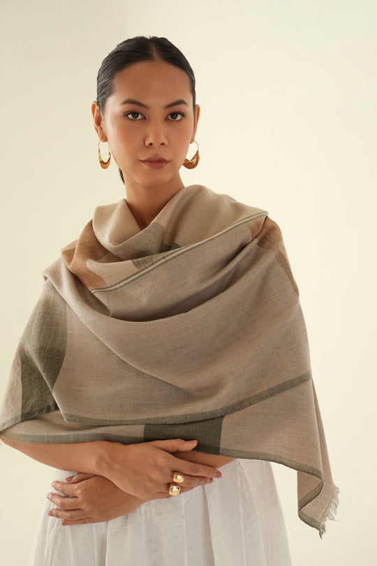 Kashmir Loom Tempera Cashmere Ikat Stole 70 x 200 cms