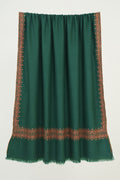 Kashmir Loom Sozni Arzu Borderdar Hand Embroidered Pashmina Shawl Ultramarine Green