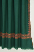Kashmir Loom Sozni Arzu Borderdar Hand Embroidered Pashmina Shawl Ultramarine Green