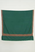Kashmir Loom Sozni Arzu Borderdar Hand Embroidered Pashmina Shawl Ultramarine Green
