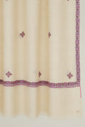Kashmir Loom Sozni Viyana Hashiya Buti Hand Embroidered Pashmina Shawl Ivory