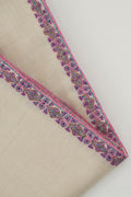 Kashmir Loom Sozni Viyana Hashiya Buti Hand Embroidered Pashmina Shawl Ivory