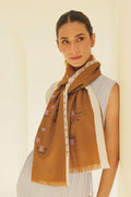 Kani Farwah Hand woven Pashmina Scarf Ivory Tobacco