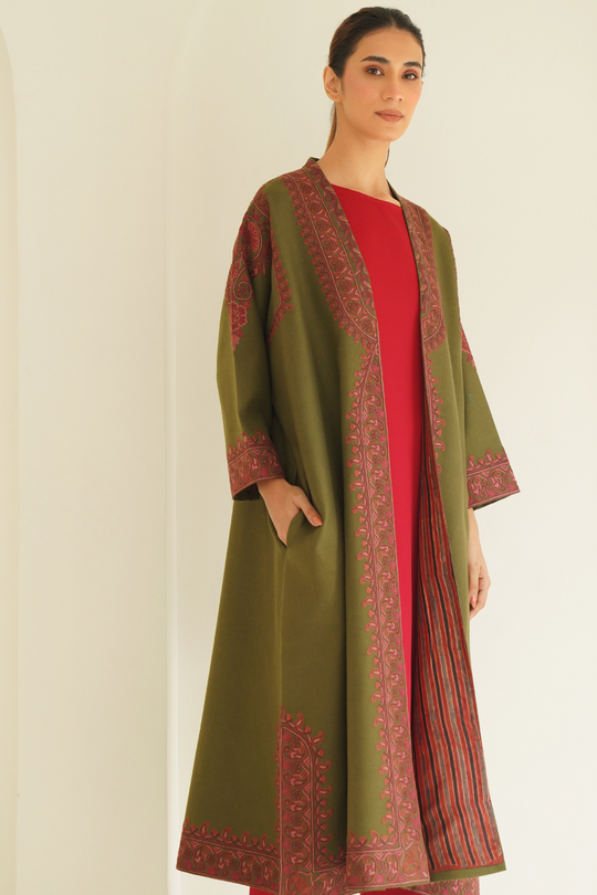 Paisley Buta Hand Embroidered Wool Choga Bosco