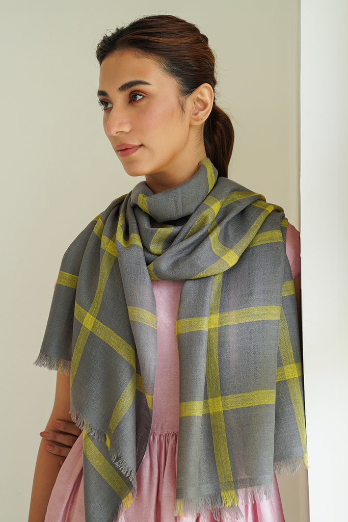 Handwoven Cashmere Checks Stole | Kashmir Loom