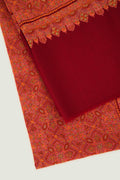 Kashmir Loom Sozni Jamawar Hand Embroidered Pashmina Shawl Maroon Orange