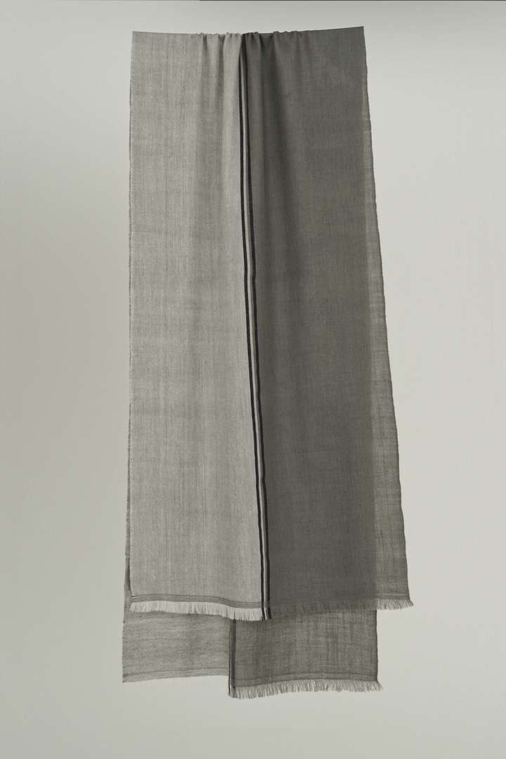 Kashmir Loom | Fifty Fifty Ivory Monsoon Black Scarf