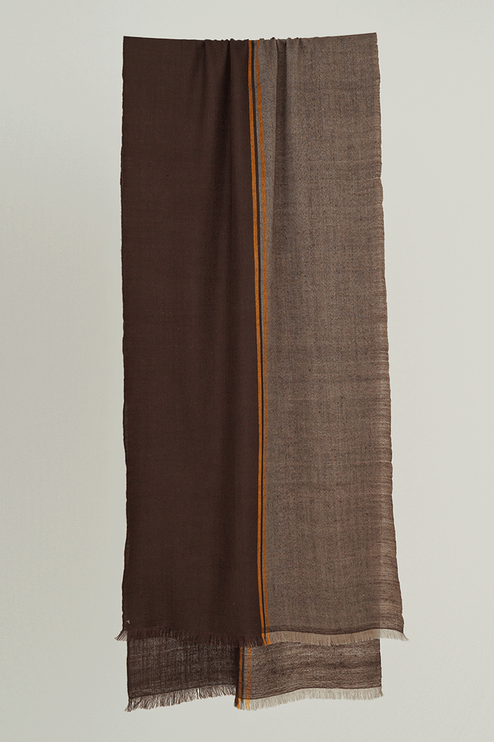 Kashmir Loom | Fifty Fifty Taupe Wood Gold Scarf