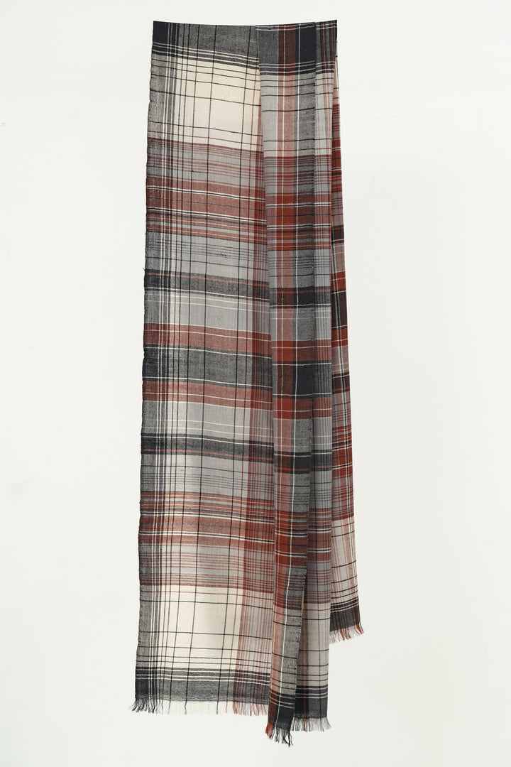 Kashmir Loom Plaid Cashmere Scarf Emberstone