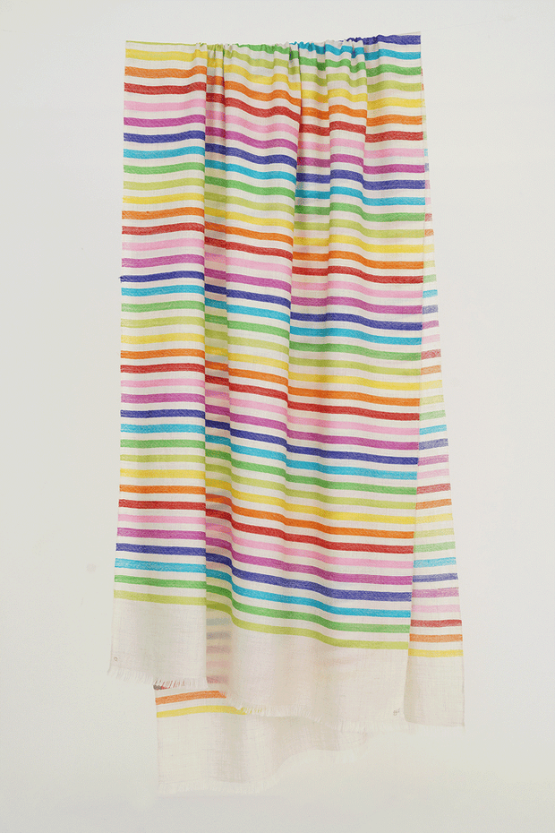 Pashmina Rainbow Stripes Stole | Rainbow | Kashmir Loom